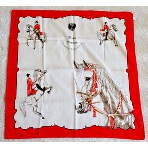 Vienna Austria Riding Horse White Stallion Silky Polyester Signed Red Scarf 30"